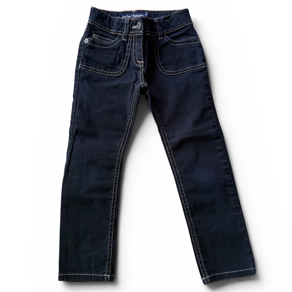 Girl Mini Boden 5Y dark wash denim stretch jeans adjustable waist bottoms